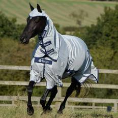 Mantas para Caballos Bucas Buzz-Off Big Neck Alfombra Mosca con Cuello Fijo, Silver, 125