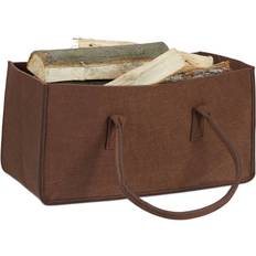 Cestini per la Legna da Ardere Relaxdays Borsa Portalegna Per Camino In Feltro Cesto 25 x 25 x 50 cm Marrone