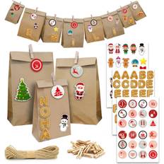 24 Advent Calendar Paper Bags with 100 Stickers