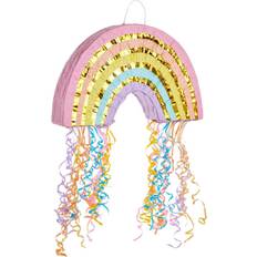 Blue Panda Small pull string rainbow for pastel birthday decorations, 16.5x10x3 in