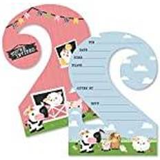 Big Dot of Happiness 2nd birthday girl farm animals shaped party invite cards with envelopes 12 ct