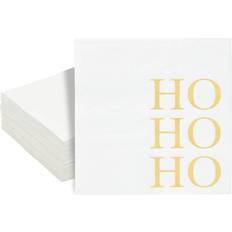 Christmas Plates, Cups & Cutlery Juvale 50Pcs Disposable Paper Napkins Christmas Holidays Dinner Party, HoHoHo Gold White