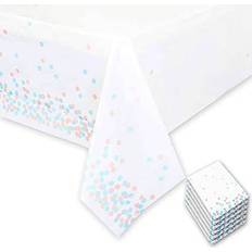 Party Table Cloths Sparkle and Bash Plastic Table Covers with White Confetti for Gender Reveal 54 x 108 In, 6 Pack White