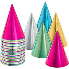 Birthdays Party Hats Blue Panda 50 pack birthday party cone hats for kids adults, bulk, 5 metallic colors