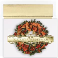 Holiday collection 16 cards 16 foil lined envelopes, christmas wreath, gold