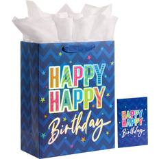 Suncolor 13" large happy birthday gift bag with card and tissue paper blue ha