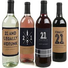 Big Dot of Happiness Finally 21 Birthday Gift For Men Wine Bottle Label Stickers Set 4