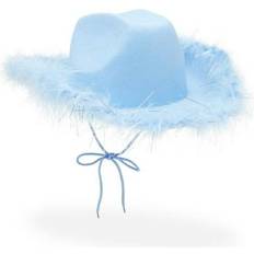 Hats Blue cowgirl cowboy hat with feather for women, bachelorette, costume party