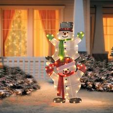 White Decorations LuxenHome Lighted Stacked Snowman Yard Decoration