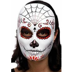 Rot Masken Dia de los Muertos Halloween Maske Spinnennetz weiss-rot-schwarz