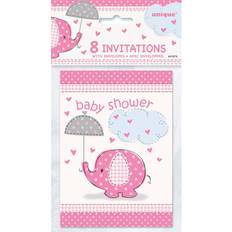 Unique Baby girl shower invitations & envelopes umbrellaphants x 8