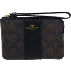 Coach Corner Zip Wristlet In Signature Canvas - Gold/Brown Black