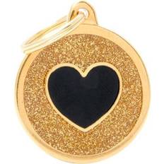 Kæledyr MyFamily Shine "Big Circle Gold Glitter Black Heart" ID Tag