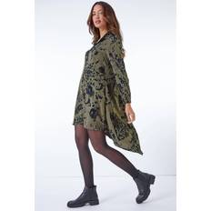 Green - Shirt Dresses Roman Oversized Animal Print Shirt Dress in Khaki
