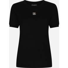 Dolce & Gabbana Damen T-Shirts Dolce & Gabbana Cotton T-shirt with Crystal DG logo black