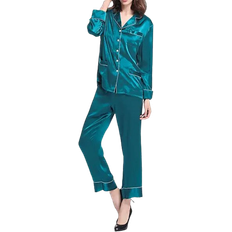 Donna - Seta Pigiama LilySilk Women's 22 Momme Chic Trimmed Pajamas Set - Dark Teal