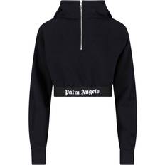 Palm Angels Kort Zip Hoodie Med Logotyp - Black
