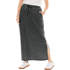 Gray - Long Skirts Woman Within Women's Sport Knit Side Slit Skirt - Heather Charcoal