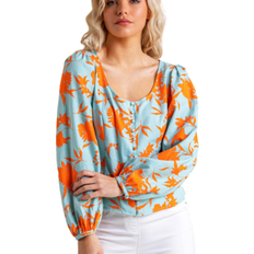 Orange Blouses Dusk Button Though Floral Print Blouse - Orange