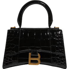 Balenciaga Small Hourglass Crocodile Handbag - Black/Gold