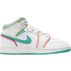 Nike Air Jordan 1 Mid SE GS - White/Rush Pink/Rush Orange/Washed Teal