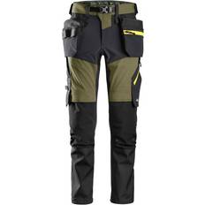 Snickers Work Wear Snickers FlexiWork Softshell Stretch Trousers - Khaki Green/Steel Grey