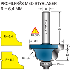 Cobolt Elverktygstillbehör Cobolt PROFILFRÄS DUBBELRADIE R=6,4 Beijerbygg Byggmaterial