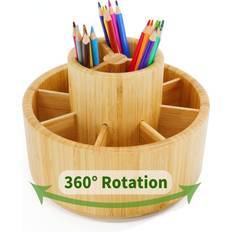 Letter Trays Bamboo Rotating Art Supply Desk Organizer Pencil