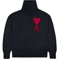 AMI Stickade Tröja Ull Turtleneck Tröja - Svart