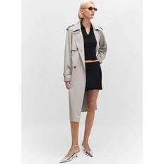 Pockets - Women Belts Mango Classic Oversized Longline Trench Coat - Light Grey