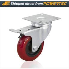 Powertec 3-inch Swivel Double Lock Polyurethane Plate Casters Red 4-Pack 17205