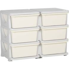 Plastic storage drawers Qaba Kids Toy Storage Organizer with 6 Drawers, 3 Tier Units, Organizer Playroom Kindergarten, Cream