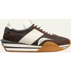 Tom Ford Suede & Tech Low Top Sneakers - Ebony/Ivory/Cream