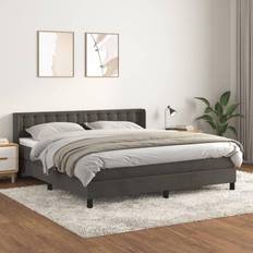 Letti vidaXL Giroletto A Molle Con Materasso Grigio Scuro 180x200 cm Velluto Letto Continentale