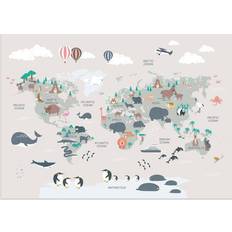 Orange Posters Postery Animal World Map Beige Poster