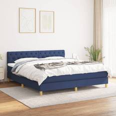 Azul Camas Continentales vidaXL Box Spring Con Colchón Tela Azul 160x200 cm Cama Continental