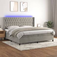 Letti Continentali vidaXL A Molle Materasso E LED Grigio Chiaro 200x200 cm Velluto Letto Continentale