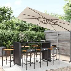 vidaXL 9 Piece Garden Black Poly Rattan Outdoor Bar Set