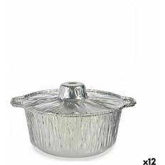 Platos Desechables Kinvara Set De Fuentes De Cocina Desechable Olla Con Tapa Aluminio 25,5 X 22 X 9,5 Cm (12 Unidades)