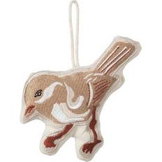 Beige Figurines Broste Copenhagen Gestickte Baumanhänger Bird 8x12 cm Sand Figurine