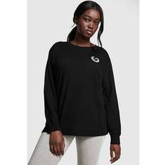 PINK T-shirts PINK Oversized Long-Sleeve Campus Tee, Black, Women's Tops