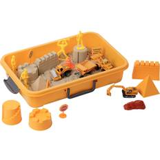 Construction Kits Tractor Sand Playset with Lid and Construction Site Figures for Kids, Yellow