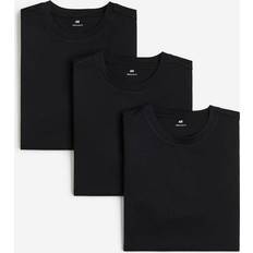 H&M Men Tops H&M Men Black 3-pack Regular Fit Round-neck T-shirts