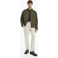 Linen - Men Trousers H&M Men White Regular Fit Linen-blend trousers