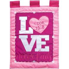 Garden Ornaments on sale Love Never Fails Bright Pink 18 Flag