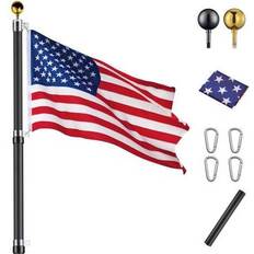 Black Flagpoles Yeshom Black Upgraded 25 ft Telescopic Heavy Flag Pole Kit Fly