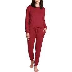 Red Pajamas Women's Crew Neck Top with Jogger Deep red Deep red