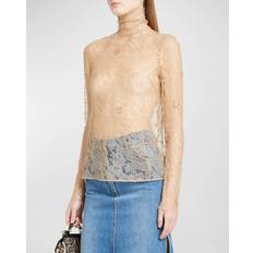 Dolce & Gabbana Bluse Mit Hohem Kragen Aus Floraler Spitze Beige