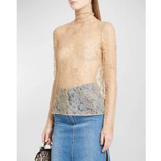 Dolce & Gabbana Chantilly Lace Turtleneck Top BEIGE IT 14 US