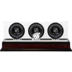 NHL Sports Fan Products New Jersey Devils Mahogany Three Hockey Puck Logo Display Case